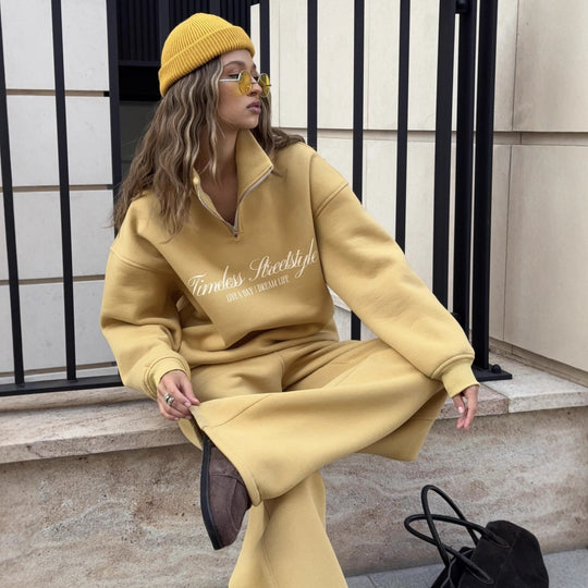 Damen nan oversized Halbzip-Sweatshirt mit hohem Stehkragen und Statement-Print EB