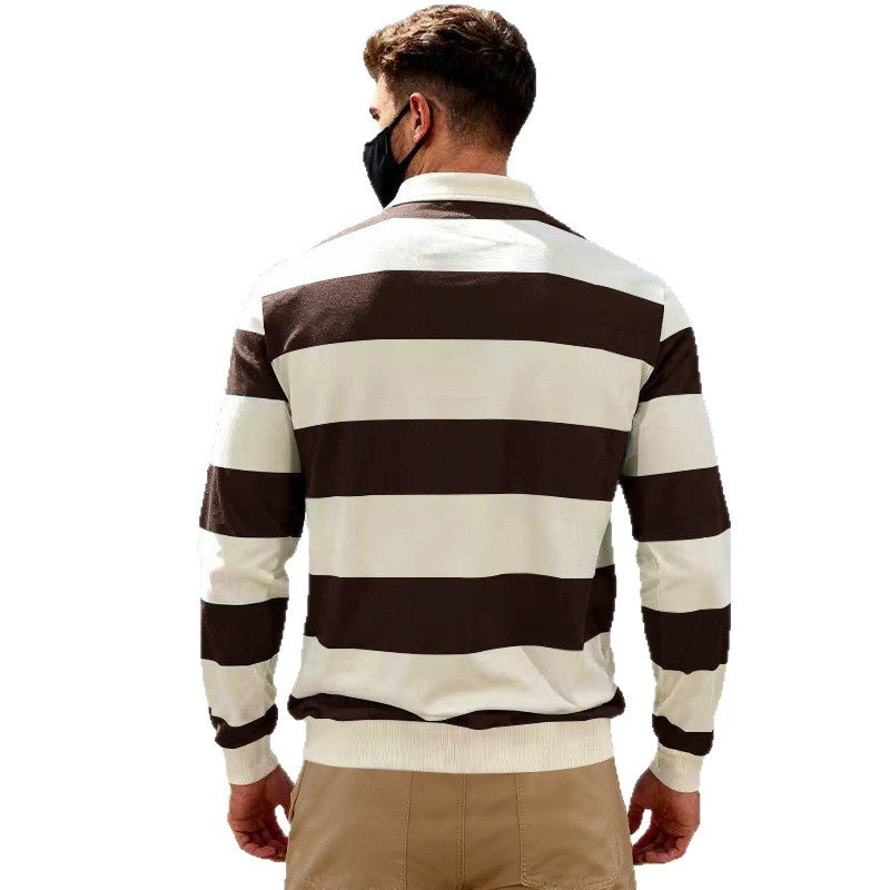 Herren nan gestreiftes Rugby-Poloshirt aus Baumwollmischung mit kurzer Knopfleiste und Rippbündchen EB