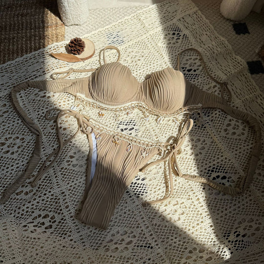 Damen luxuriöser Push-Up Bikini mit dekorativen Applikationen EB