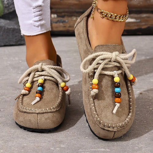 Damen Mokassin-Schuhe mit farbenfrohen Charakterperlen und rutschfester Sohle EB