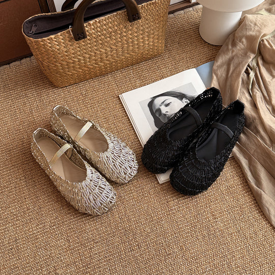 Damen Elegante Ballerinas mit modischer Riemchenbindung und weichem Stoff EB