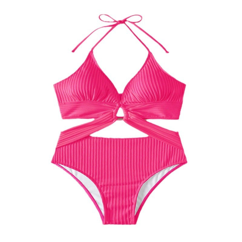 Damen Einteiler Badeanzug mit modernem Cut-Out-Design und raffinierter Rippstruktur EB