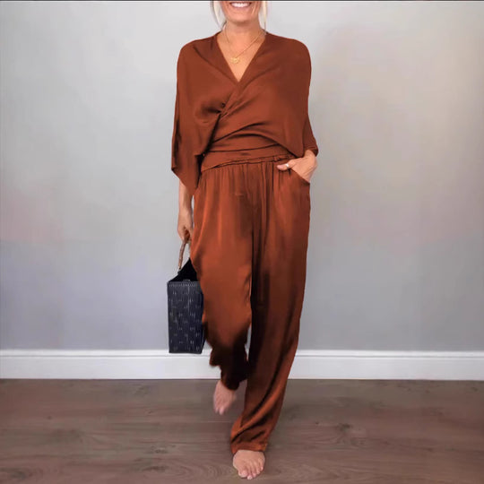 Damen elegantes und bequemes Satin-Hosenanzug EB