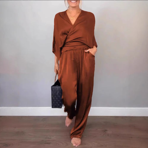 Damen elegantes und bequemes Satin-Hosenanzug EB