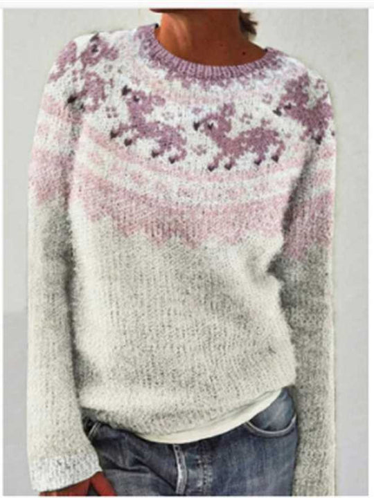 Damen nan Norwegerpullover aus Wollmix mit Rundhalsausschnitt und traditionellem Fair-Isle-Yoke EB