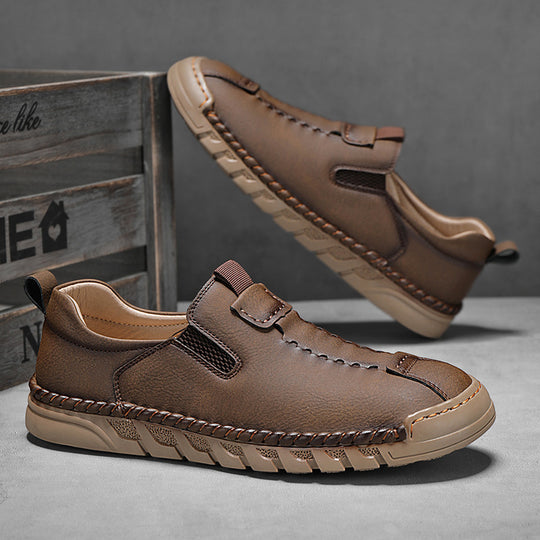 Herren Bequeme Leder Slip-On Schuhe mit elastischem Einschlupfdesign EB