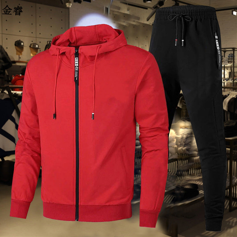 Herren nan zweiteiliges Trainingsset mit durchgehendem Reißverschluss Hoodie, Kordelzug und schmal zulaufender Jogginghose EB