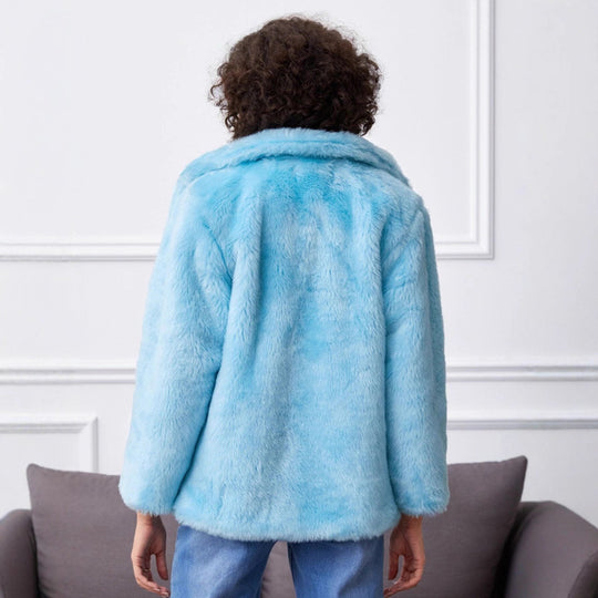 Damen Fluffige Kunstpelzjacke mit großzügigem Kragen und bequemen Ärmeln EB