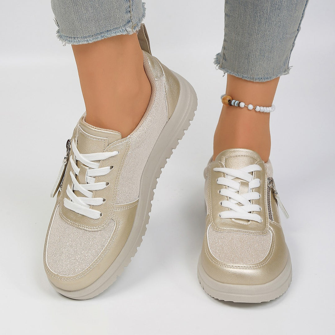 Damen Sneakers mit modischem Reißverschluss und bequemer Sohle EB