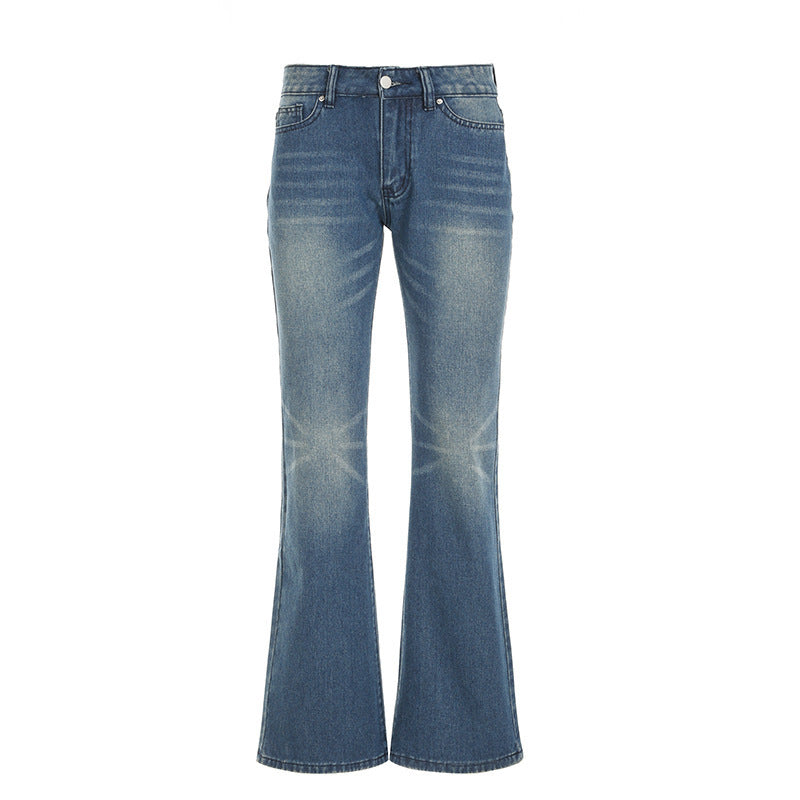 Damen Flared Jeans mit hohem Bund und distressed Design EB