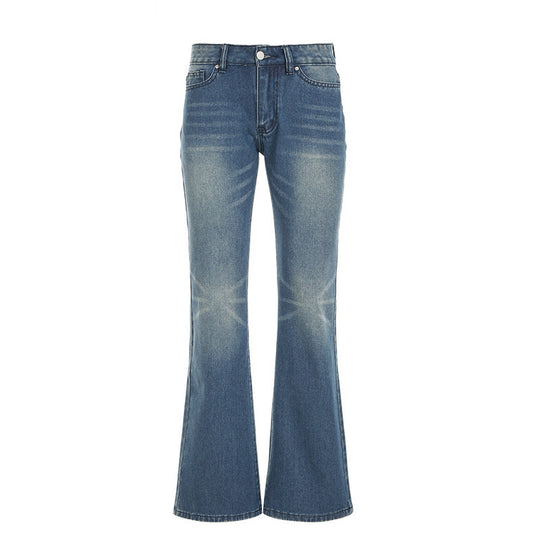 Damen Flared Jeans mit hohem Bund und distressed Design EB