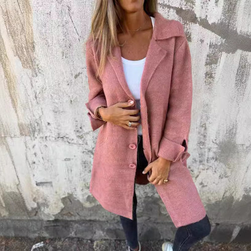 Damen nan Oversize Wollmix-Mantel mit Reverskragen aufgesetzten Taschen geknöpfter Front und umgeschlagenen Ärmeln EB