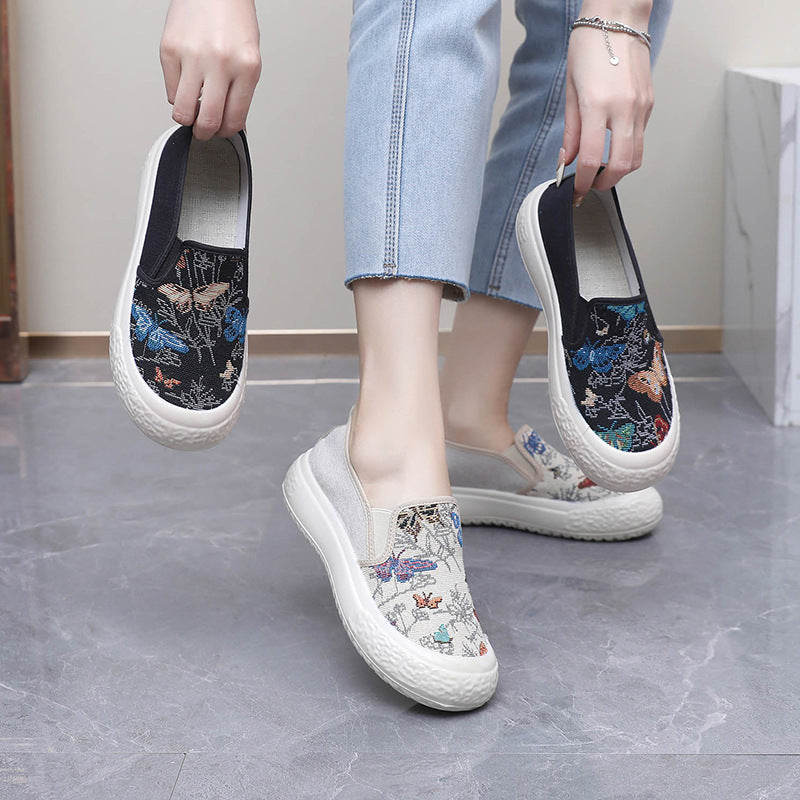 Damen Slip-On Schuhe mit buntem Schmetterlingsmuster und rutschfester Sohle EB
