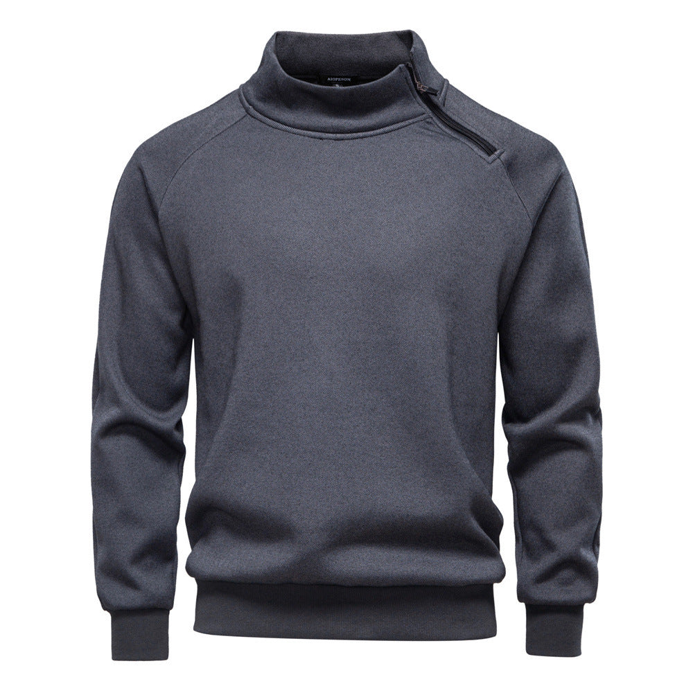 Herren nan Stehkragenpullover mit asymmetrischem Schulterreißverschluss und Raglanärmeln EB