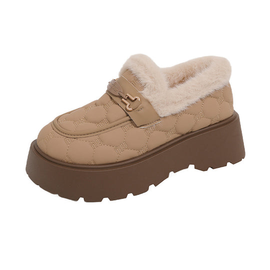 Damen Gemütliche Slipper mit warmem Futter und modischem Plateau-Heel EB