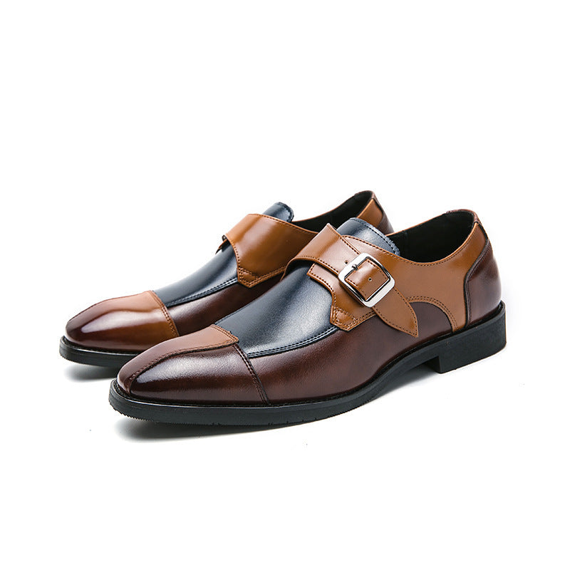 Herren eleganter zweifarbiger Monkstrap-Lederhalbschuh mit einzelner Metallschnalle und handgenähter Sohlenausführung EB