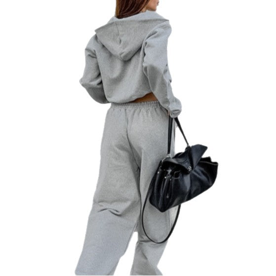Damen Bequemes Sportanzug Set mit Kapuzenjacke und weiten Hosen EB