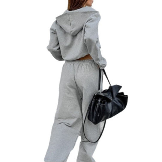 Damen Bequemes Sportanzug Set mit Kapuzenjacke und weiten Hosen EB
