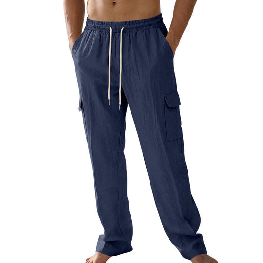 Herren Cargo-Strandhose aus Leinenmix mit elastischem Bund und Kordelzug EB