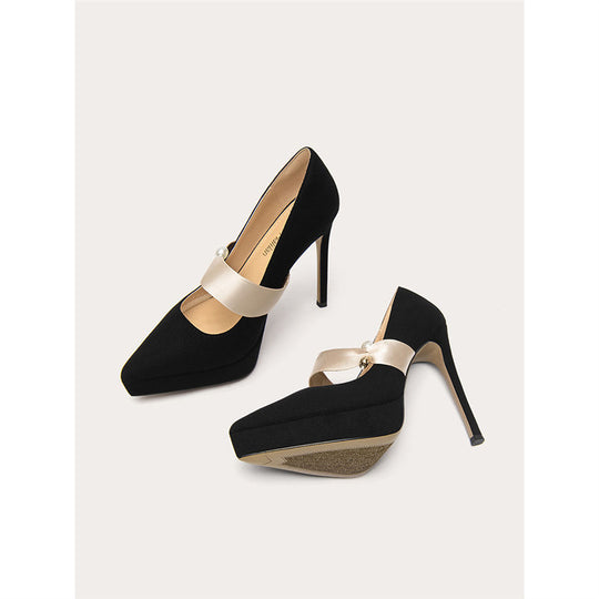 Damen elegante High Heel Pumps mit zarter Riemenverzierung EB