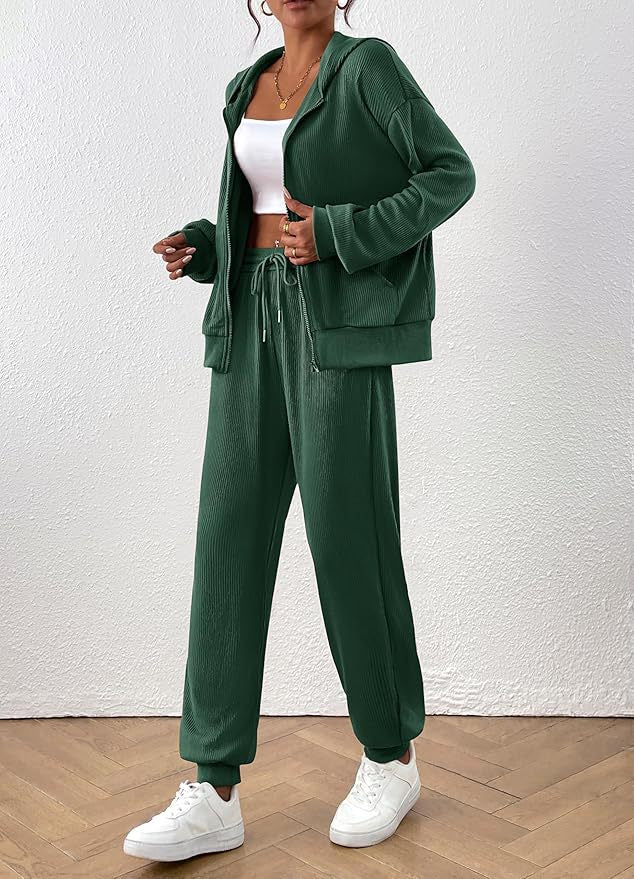 Damen Lässiges Set aus strukturiertem Hoodie und Jogginghose EB