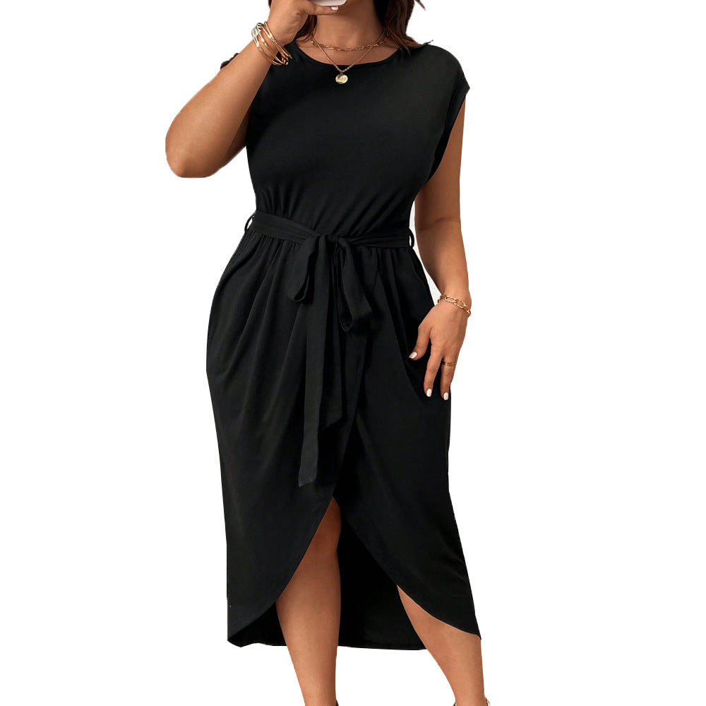 Damen Wickelkleid mit Taillengürtel und elegantem Schlitz EB