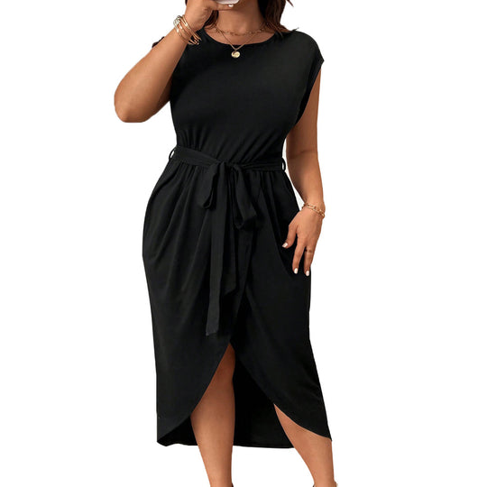 Damen Wickelkleid mit Taillengürtel und elegantem Schlitz EB