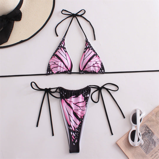 Damen Triangel-Bikini mit Schmetterling-Design und verstellbaren Bändern EB