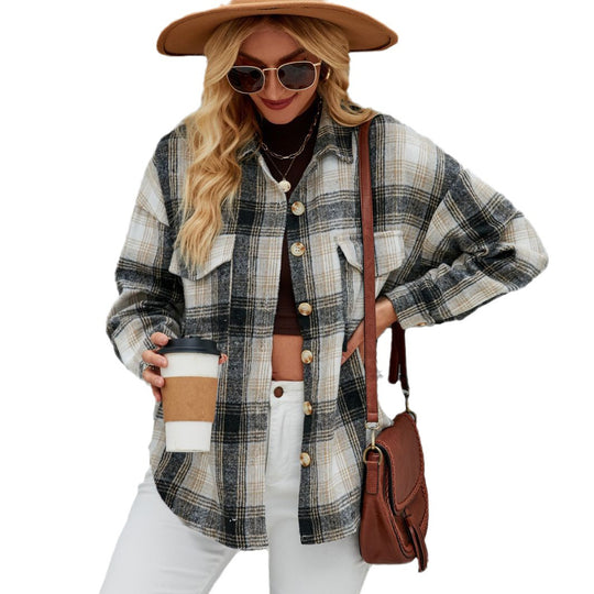 Damen Karierte Overshirt-Jacke aus weichem Flanell EB