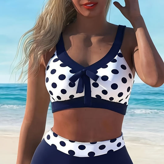 Damen Hochtaillierter Bikini mit modischem Punktemuster EB