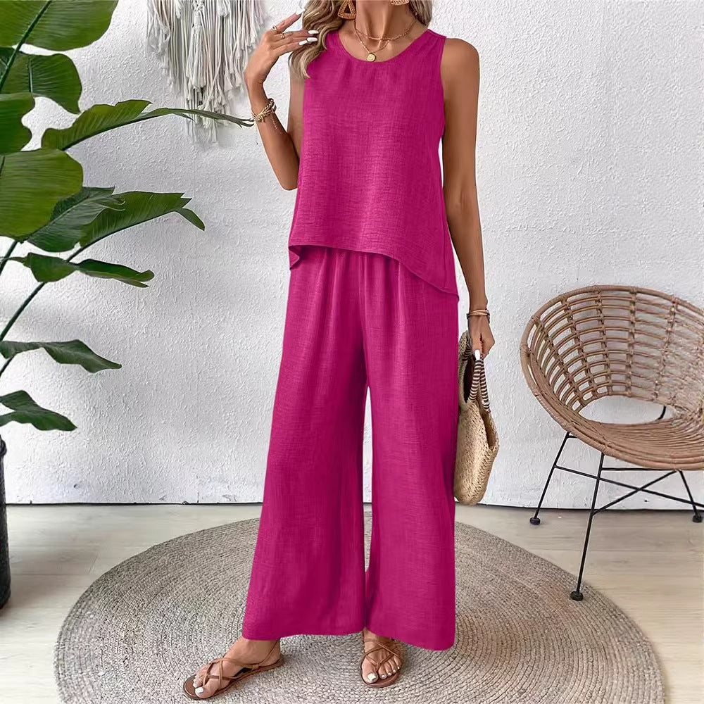 Damen Lässiges und luftiges Zweiteiliges Set mit Oberteil und weitem Hosen EB