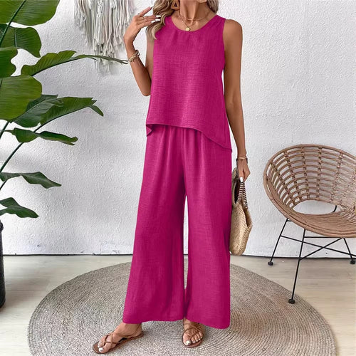 Damen Lässiges und luftiges Zweiteiliges Set mit Oberteil und weitem Hosen EB