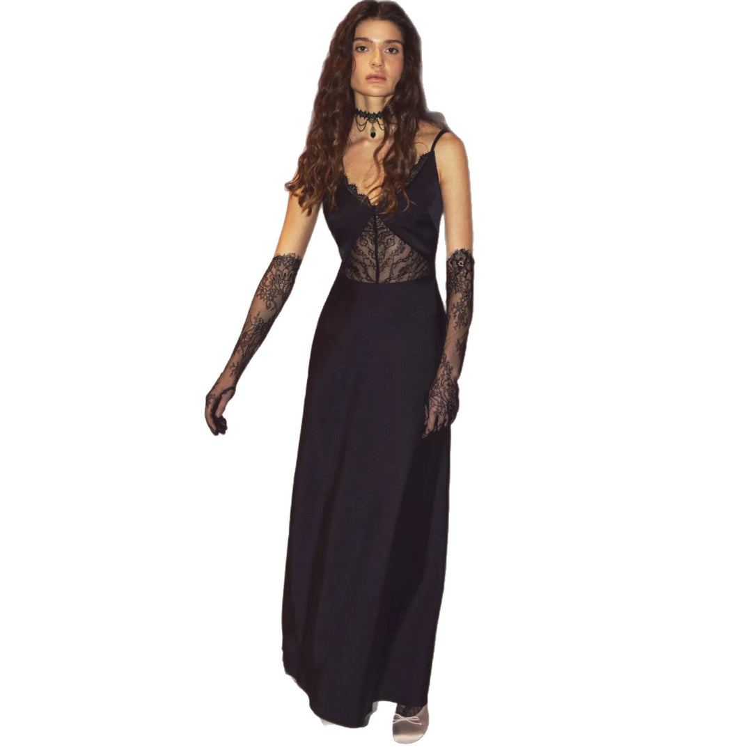 Damen Abendkleid mit transparentem Spitzenoberteil und elegantem Schnitt EB