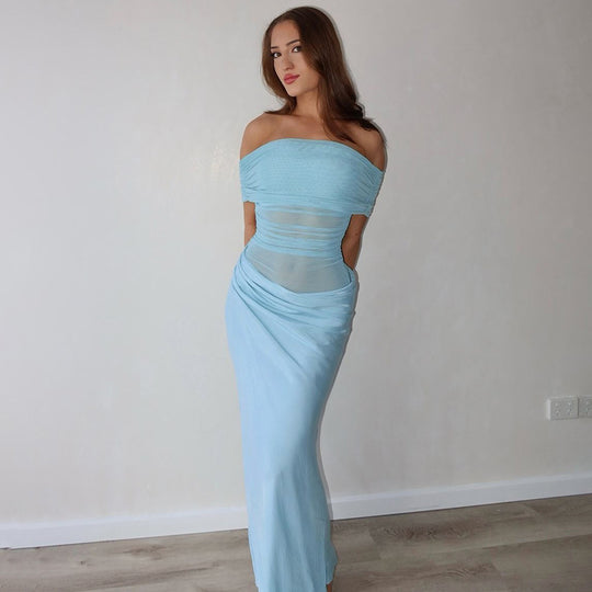 Damen Elegantes Off-Shoulder Maxikleid mit Raffung EB