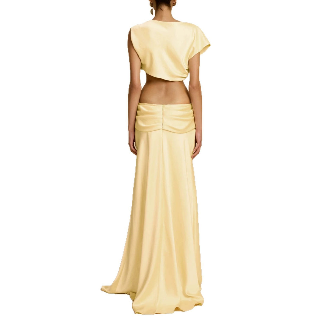 Damen Elegantes bodenlanges Kleid mit drapierten Details EB