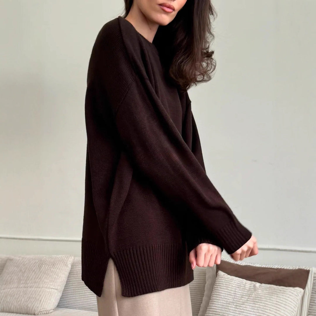 Damen Großer Strickpullover mit überschnittenen Schultern und Rippenbündchen EB