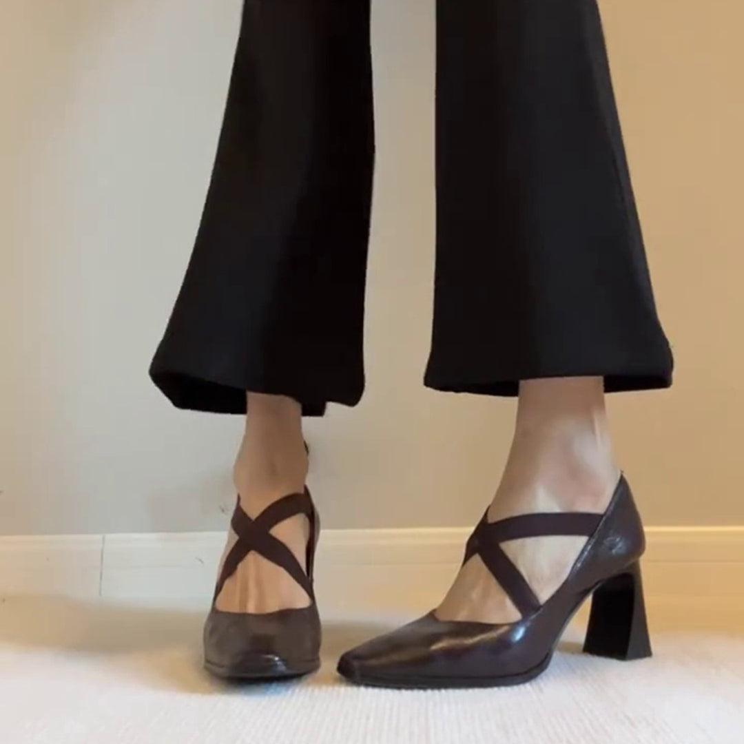 Damen elegante Pumps mit elastischen Kreuzriemen EB
