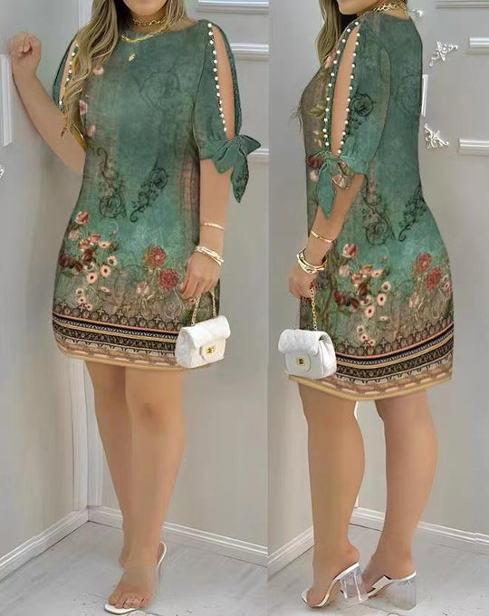 Damen Romantisches Minikleid mit transparenten Ärmeln und verspieltem Blumenmuster EB