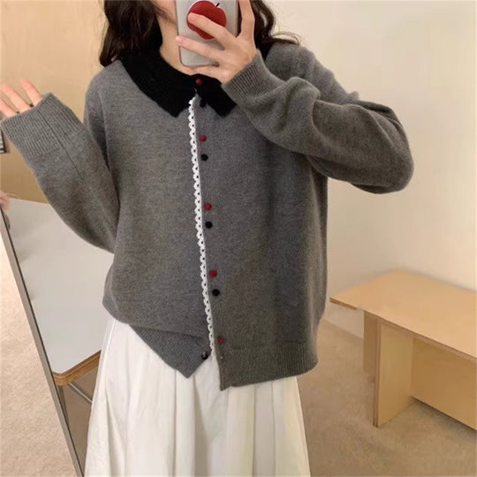 Damen Eleganter Strickcardigan mit Stehkragen und Knopfdetail EB