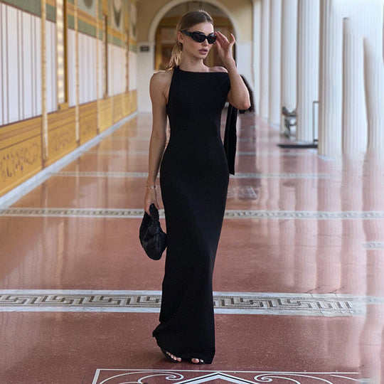 Damen Maxikleid mit asymmetrischem Design und elegantem Schößchen EB