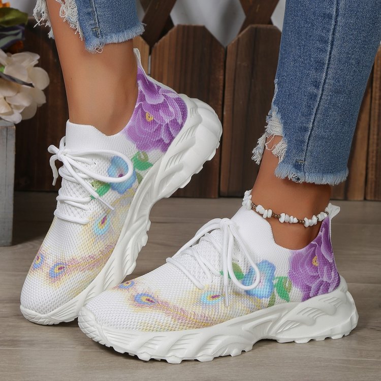 Damen modische Sneakers mit floralem Design und atmungsaktiver Textiloberfläche EB