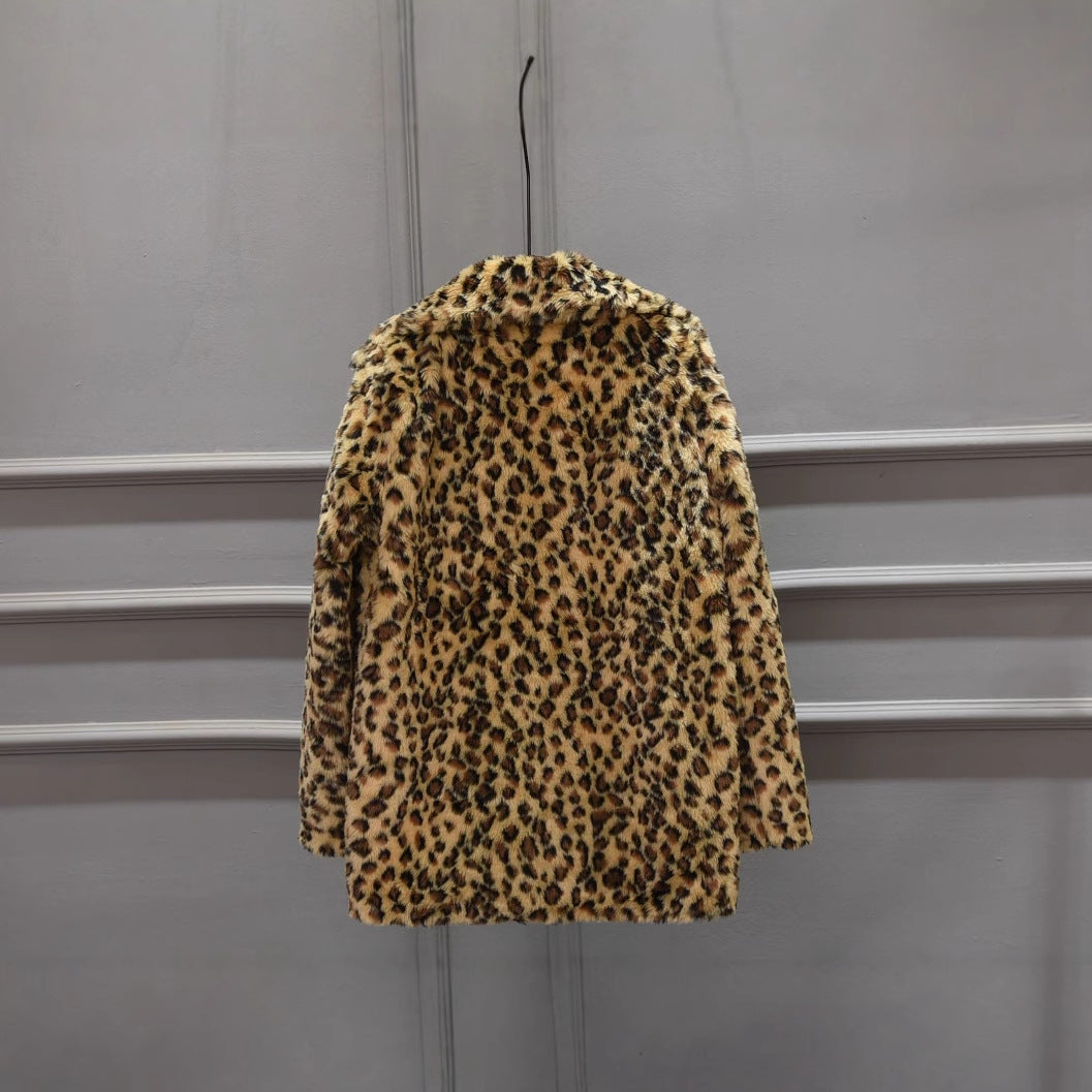 Damen Luxus Kunstpelzjacke im Leopardenmuster EB