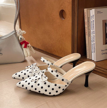 Damen Slingback-Pumps mit gepunktetem Design und elegantem Schleifchen EB