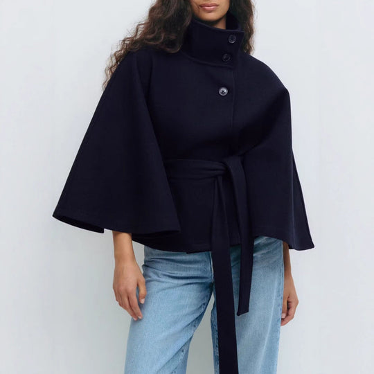Damen modische Wolljacke mit hohem Kragen und Gürtel EB