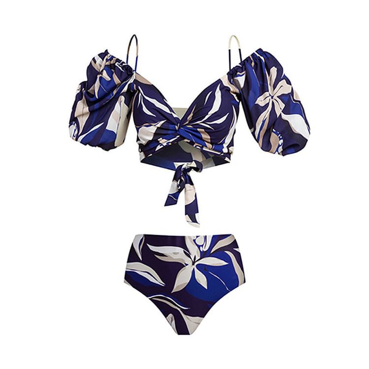 Damen Bikiniset mit Puffärmeln und elegantem Wickelrock EB