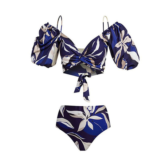 Damen Bikiniset mit Puffärmeln und elegantem Wickelrock EB
