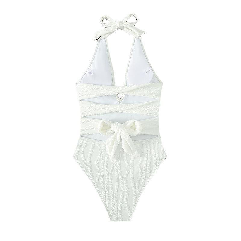 Damen Einteiler Badeanzug mit elegantem V-Ausschnitt und strukturiertem Stoff EB