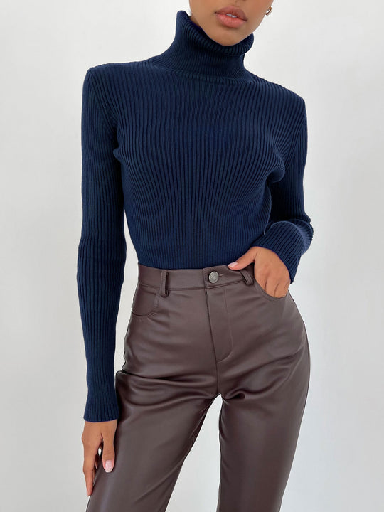 Damen Rollkragenpullover mit geripptem Design und lässigem Schnitt EB