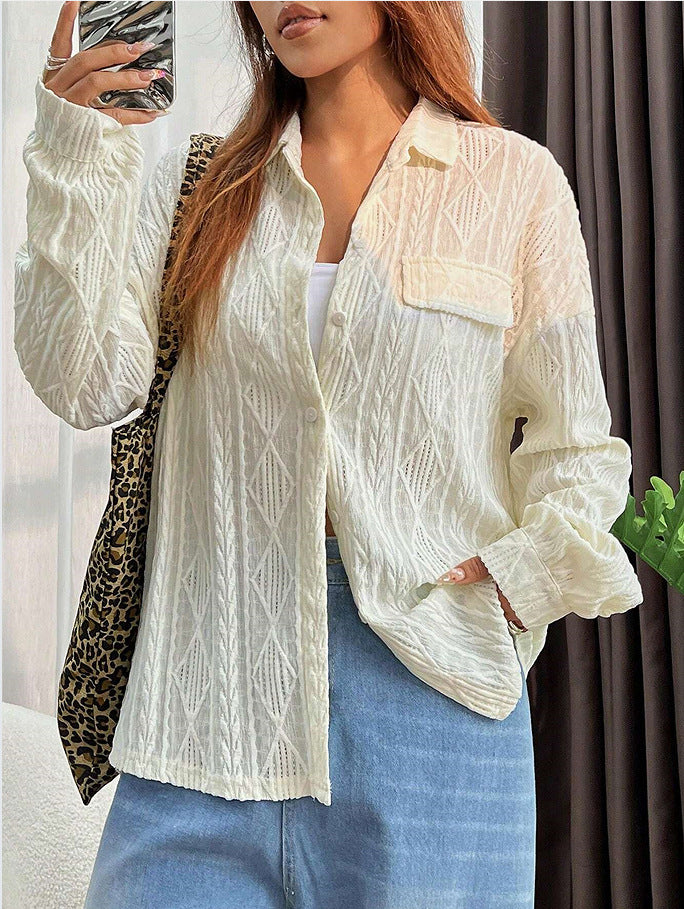 Damen lässige Bluse mit Jacquard-Muster EB
