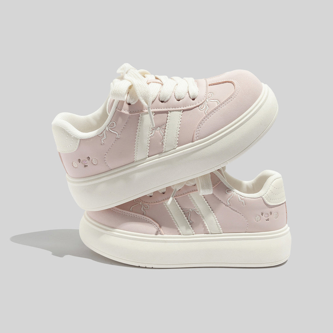 Damen Modische Sneakers mit verspielten Schleifenakzenten und atmungsaktiver Oberflächenstruktur EB